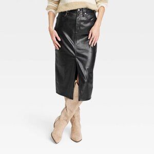 New! Women's Super-High Rise Faux Leather Midi Skirt - Universal Thread™ Black 8